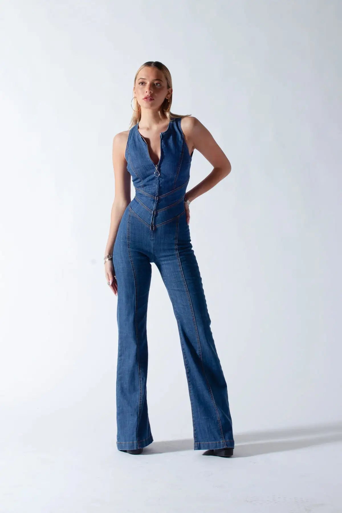 Backless Heart Denim Jumpsuit