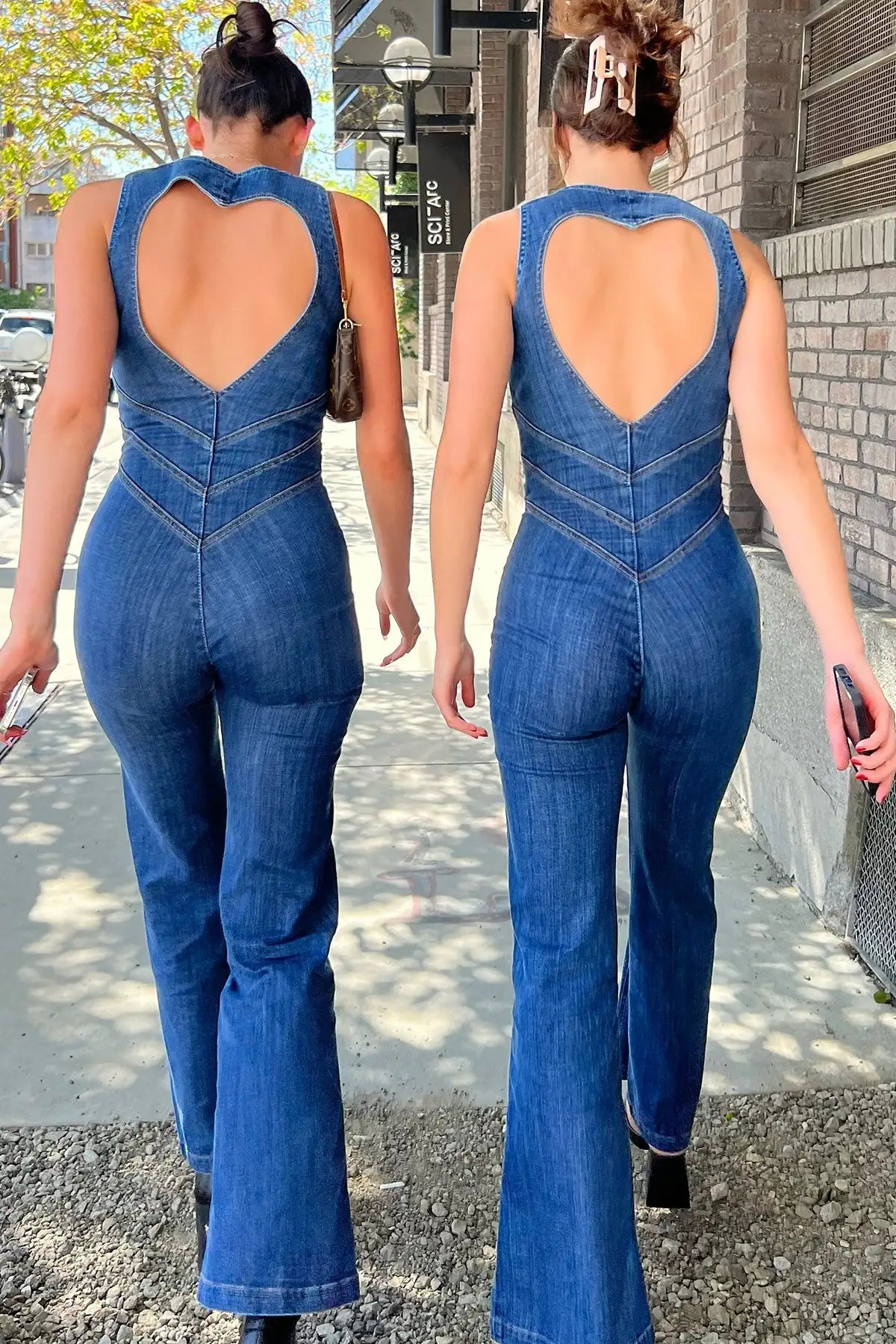 Backless Heart Denim Jumpsuit
