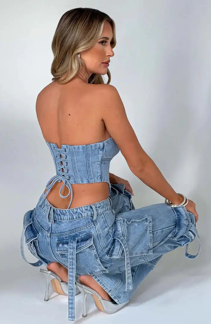 Black Denim Cargo Jeans