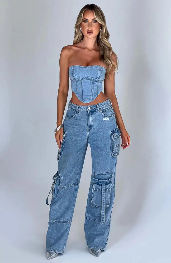 Black Denim Cargo Jeans
