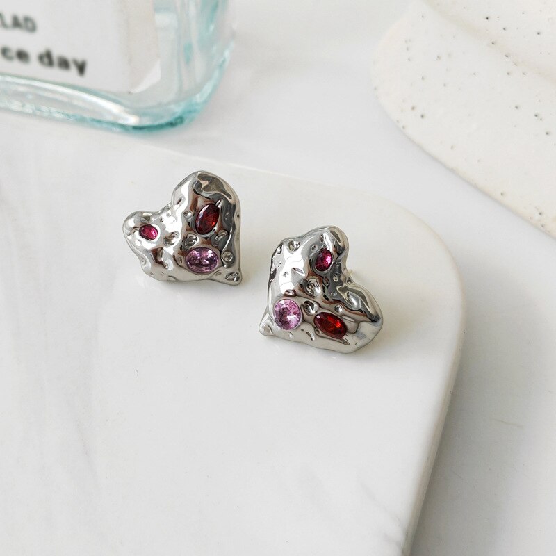 Irregular Heart Stud Earrings see