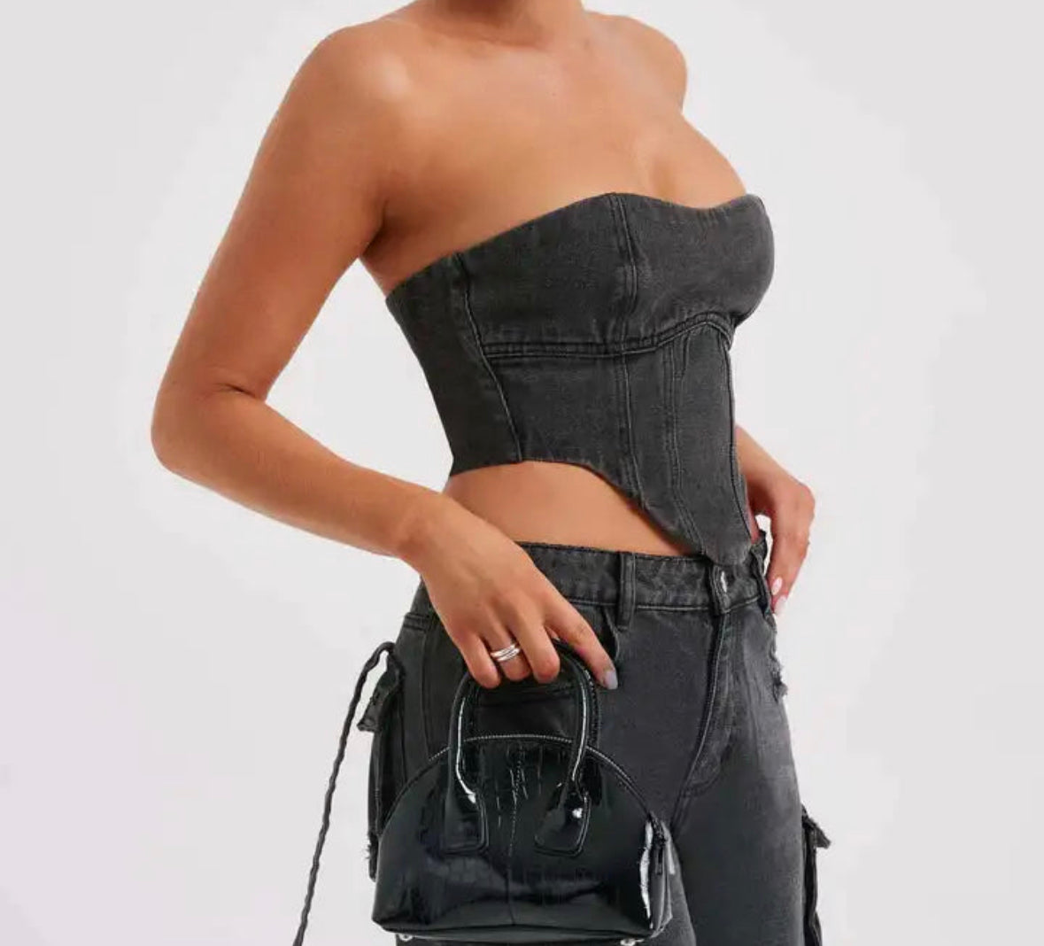 Black Denim Corset Top