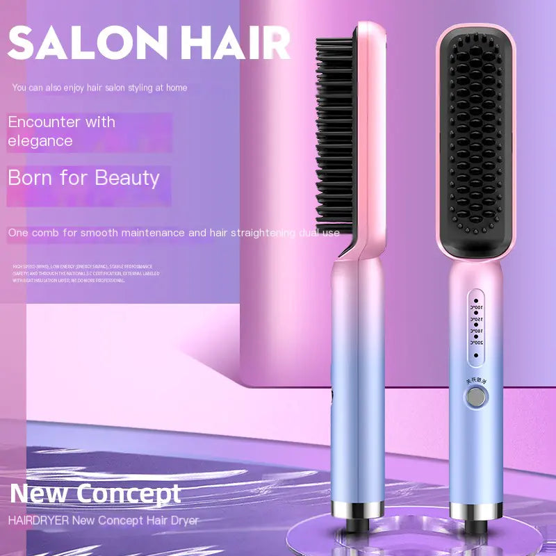Electric Hair Straightening and Curling Brush Tool