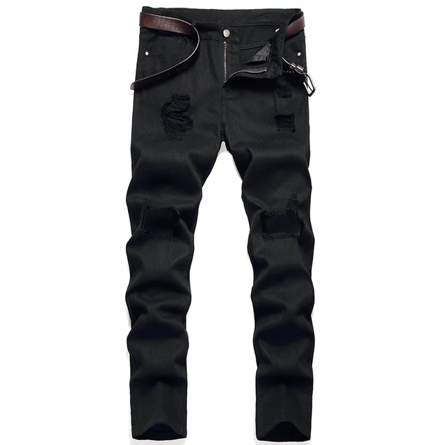 Black Distressed Casual Jeans