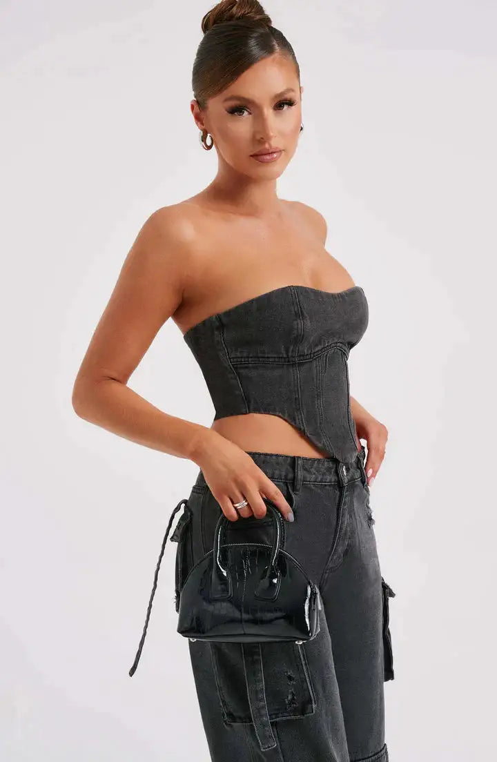 Black Denim Corset Top