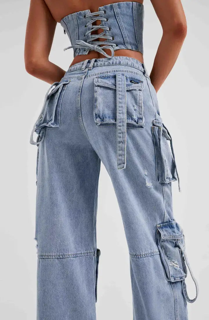 Black Denim Cargo Jeans